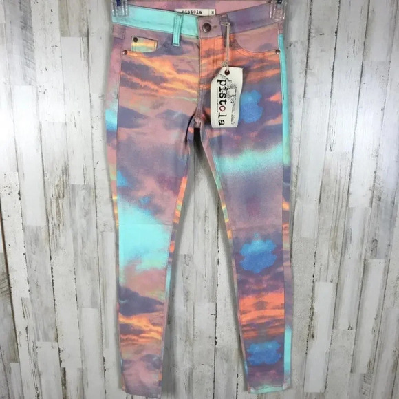 NWT Pistola REVOLVE Dawn Sunset Tie Dye Skinny Jeans Pants 26 Multicolored Swirl - Picture 5 of 6